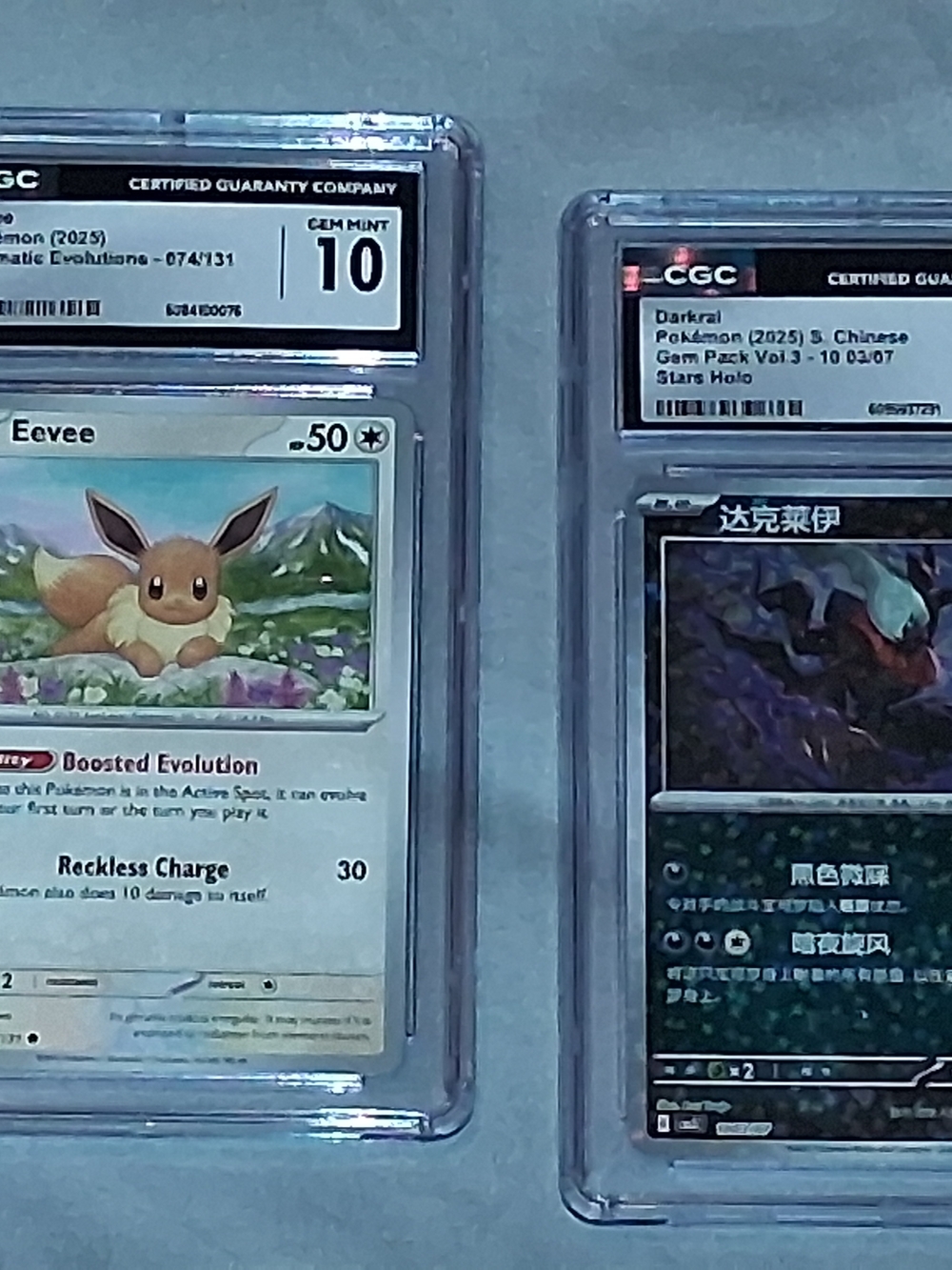 CGC Gem Mint 10 Darkrai Pokémon Star Holo Card And CGC Gem Mint 10 Eevee